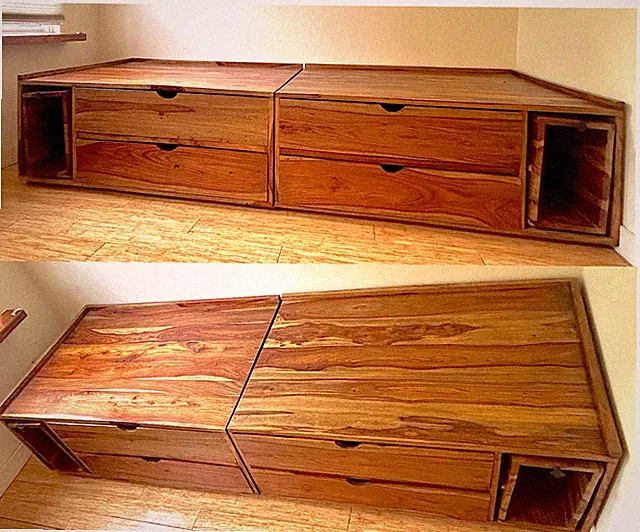 Custom Settee - two sections, lots of storage, solid rosewood