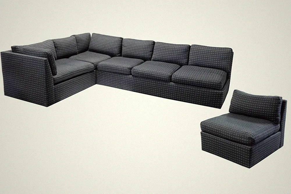 Custom Upholstered Sectional Sofa And Armless Lounge Slipper Chair Seating Set