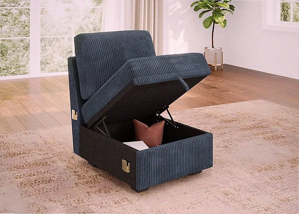 Custom Velvet Blue Armless Chair for Modular Sectional Sofa