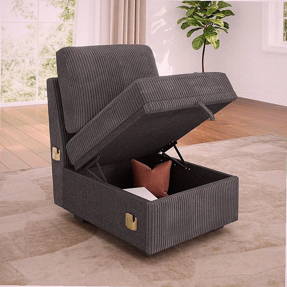 Customizable Velvet Grey Armless Chair for Modular Sectional Sofa