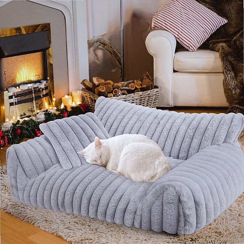 Cute Cat Couch Bed for Indoor Cats, Fluffy Pet Cat Sofa with Premium Soft