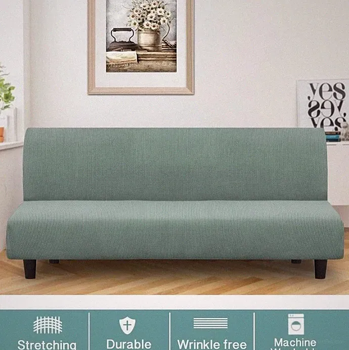 Cyan Stretch Polyester Futon Sofa Bed Slipcover, Machine Washable
