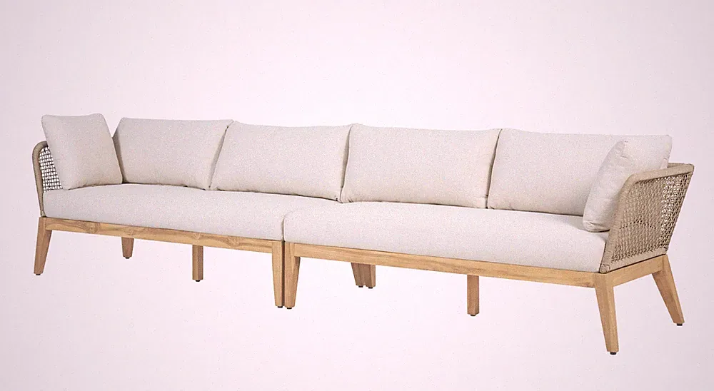 Cypress Teak Wood 128" Sofa with Beige Color Rope Design Sofa