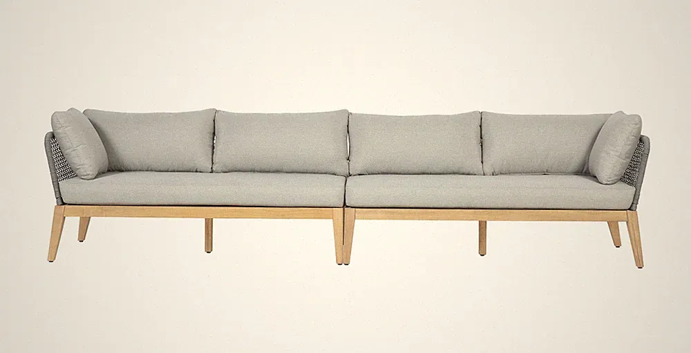 Cypress Teak Wood 128" Sofa with Gray Color Rope Design Sofa