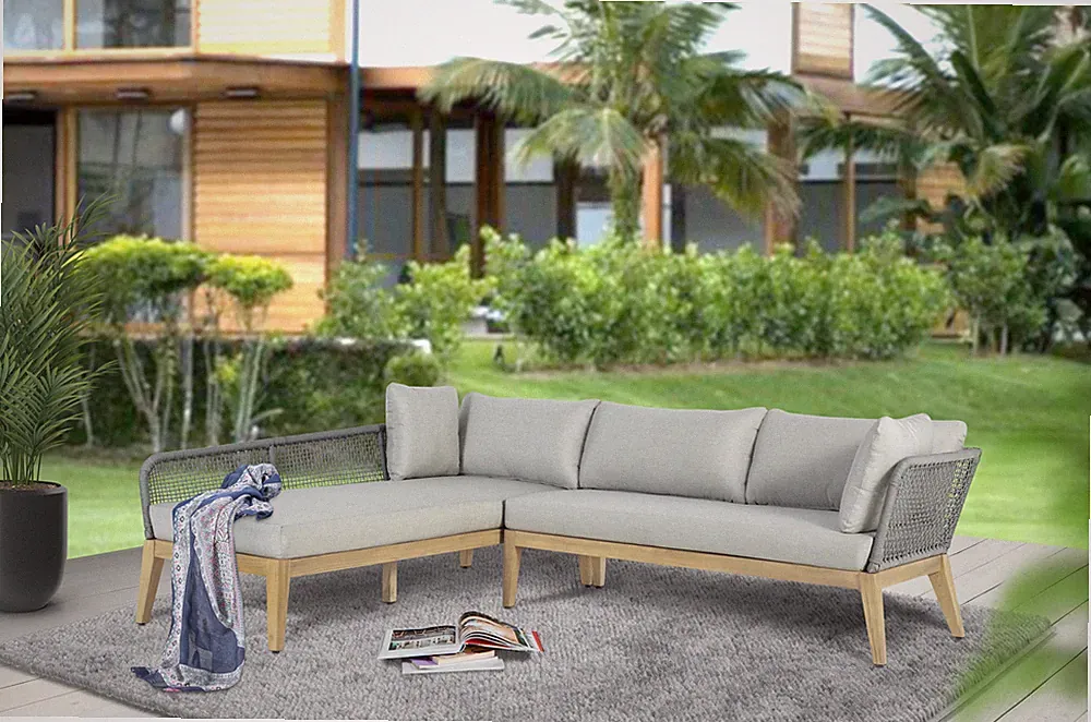 Cypress Teak Wood 2-piece Left Arm Chaise Outdoor Sectional - Gray Chaise