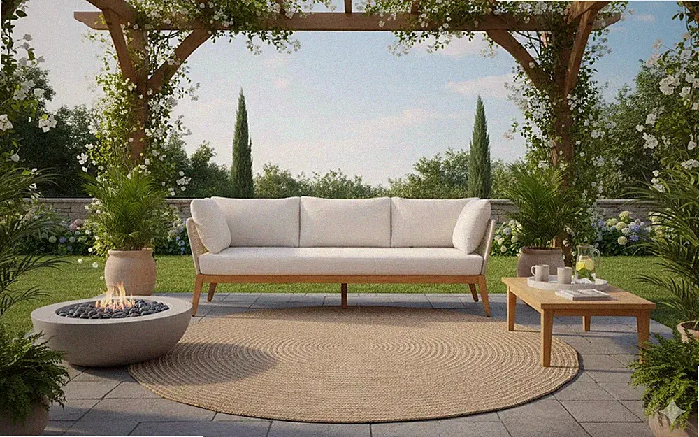 Cypress Teak Wood Sofa with beige Color Rope Design Sofa