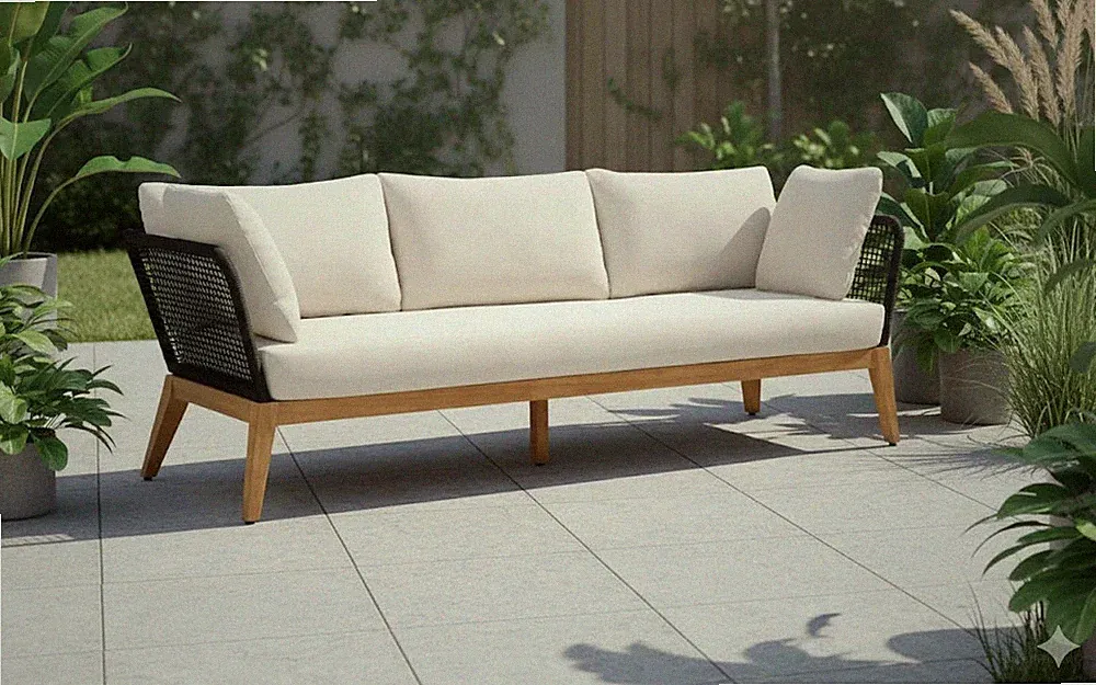Cypress Teak Wood Sofa with Black Color Rope Design 3-Seater sofa