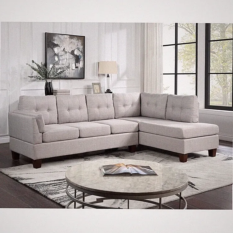 Dalia Linen Sectional Sofa with Right Facing Chaise Lilola Home - Light Gray