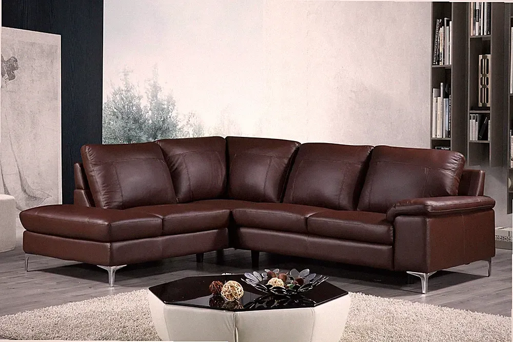 Dallas Brown Leather Sectional Sofa with Left Chaise Lounge