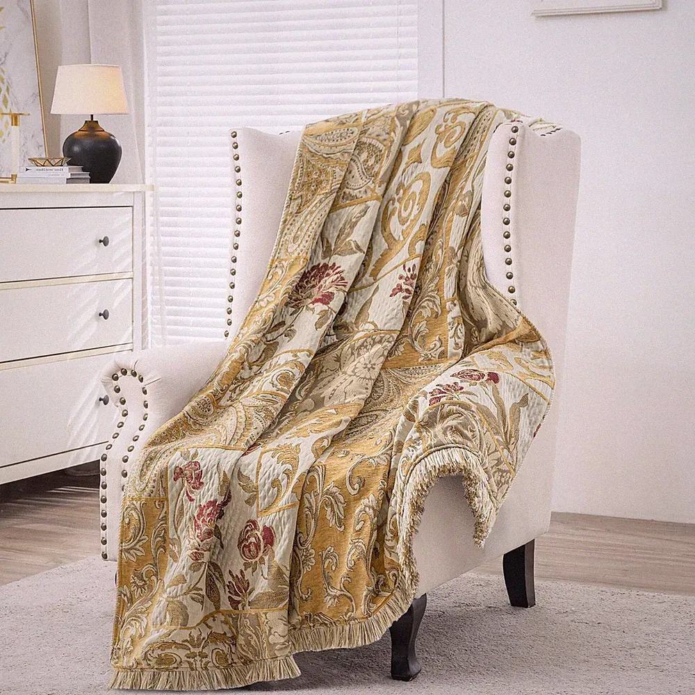 Damask Patchwork Throw Blankets for Bed, Jacquard Floral Throws with Fringes...