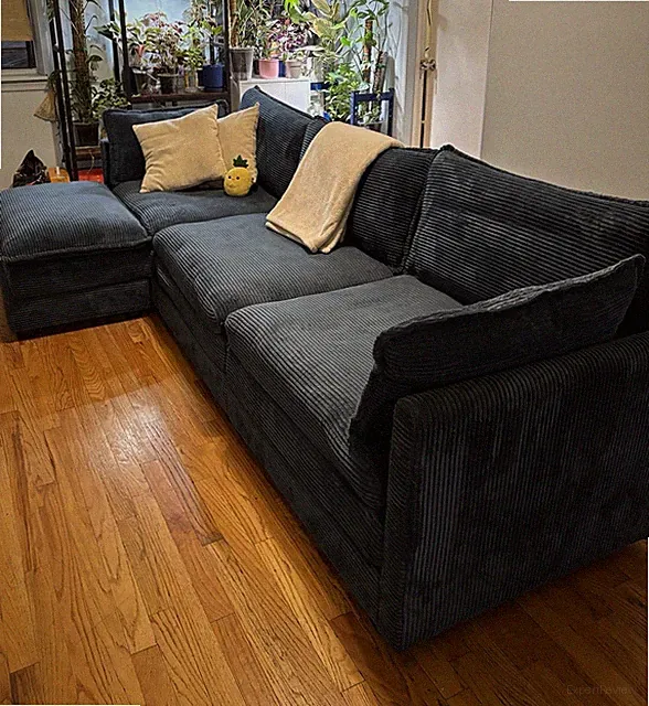 Dark Blue Corduroy Sectional Sofa w/ Ottoman 112” – Pickup Brooklyn NYC