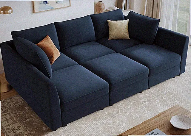 Dark Blue Modular Velvet Sleeper Sofa with Storage for Living Room