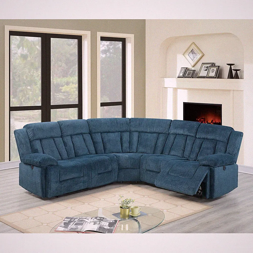 Dark Blue Power Motion Reclining Sectional Sofa 3pc Set Chenille