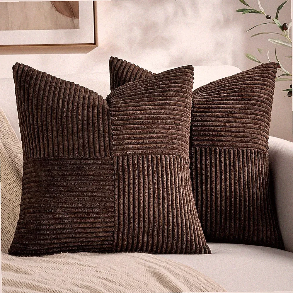 Dark Brown Decorative Throw Pillow Covers 18x18 Inch for Couch Bed Sofa Pack...