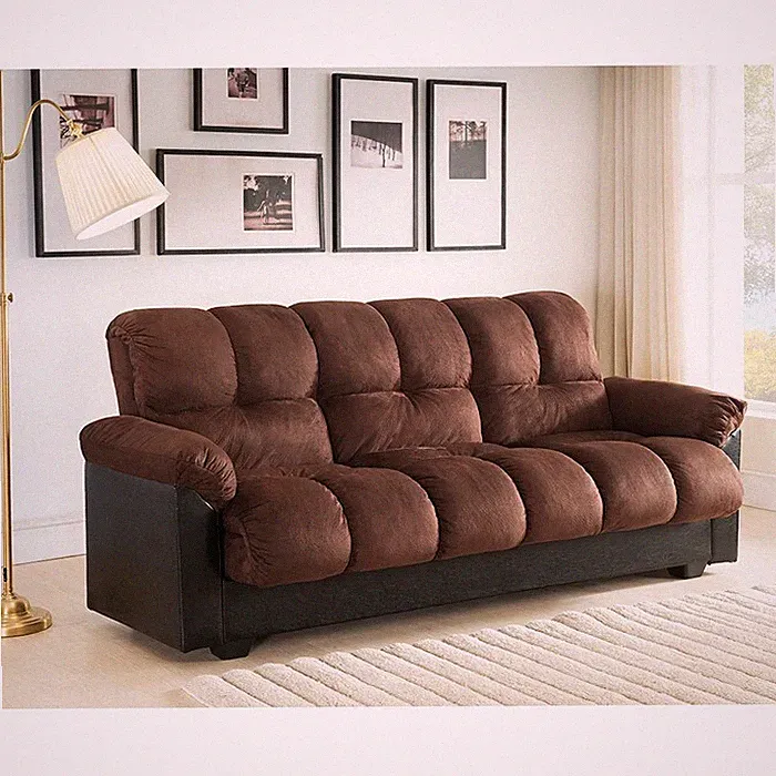 Dark Brown Fabric Futon Sofa Bed with Storage, Living Room Convertible Sofa