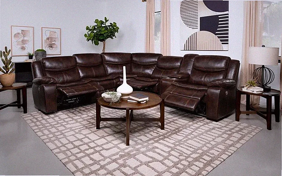 DARK BROWN FAUX LEATHER POWER RECLINING SOFA SECTIONAL LIVING ROOM FURNITURE