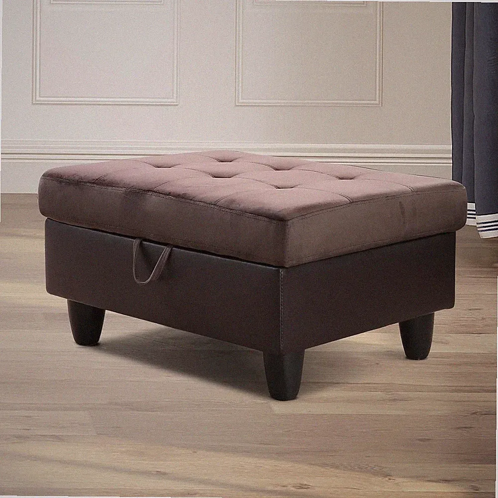 Dark Brown L-Shape Microfiber Sectional Sofa Set with Ottoman for Living Room