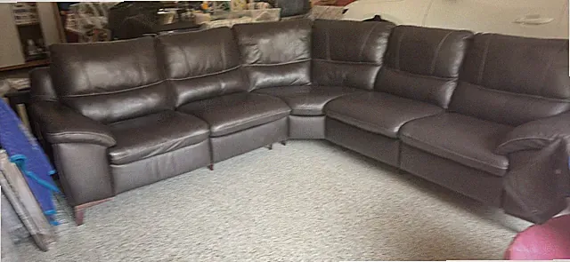 Dark Brown Leather Sectional Sofa with 2 electric recliners