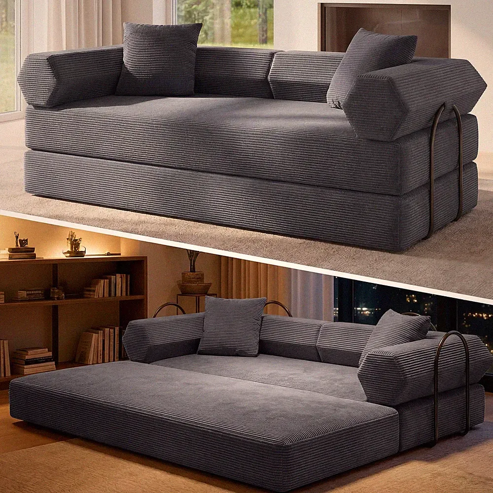 Dark Gray 78.8 Inch 5 In 1 Convertible Corduroy Sofa Bed With Pocket Spring