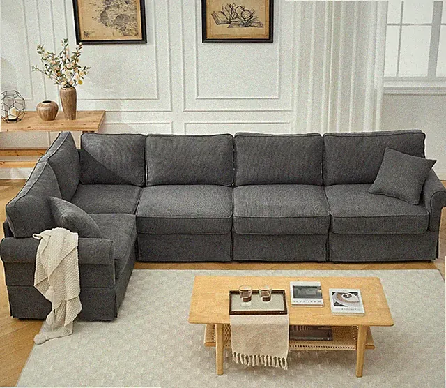 Dark Gray 94" L-Shaped Sectional Sofa - 5-Seat Convertible Couch