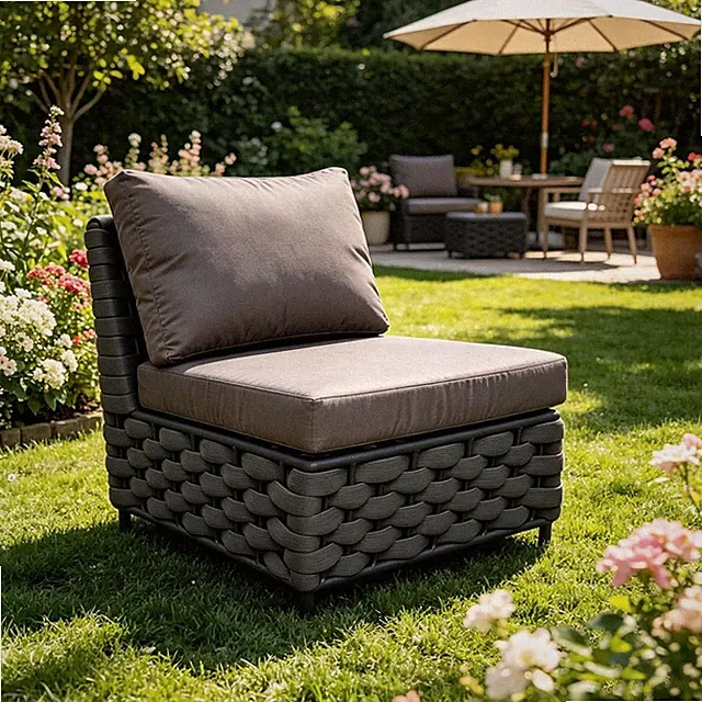Dark Gray Armless Single Seat Outdoor Modular Sofa Woven Rope Frame Soft