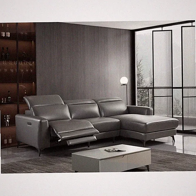 Dark Gray L-Shaped RHF Leather Sectional Sofa w/ Single Power Recliner + USB