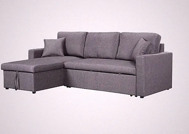 Dark Gray Linen Fabric Reversible Sleeper Sectional Sofa with Storage Chaise