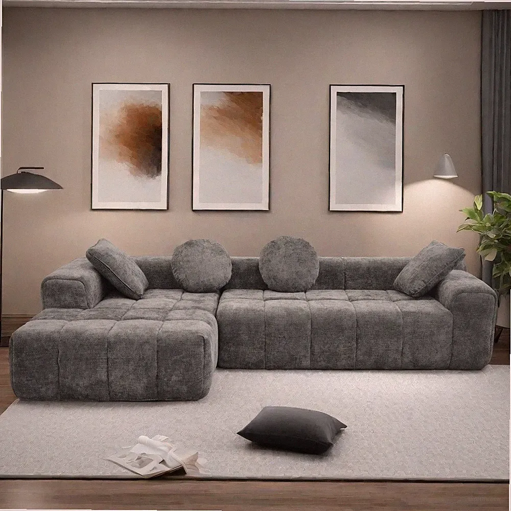Dark Gray Linen L-Shaped Sectional Sofa Bed Sleeper w/ Chaise