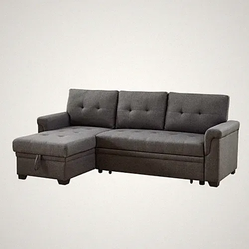 Dark Gray Linen Reversible Sleeper Sectional Sofa With Storage Chaise