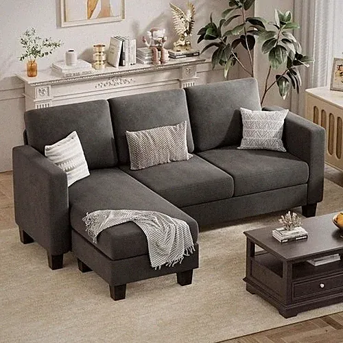Dark Gray Linen Sectional Sofa for Small Spaces
