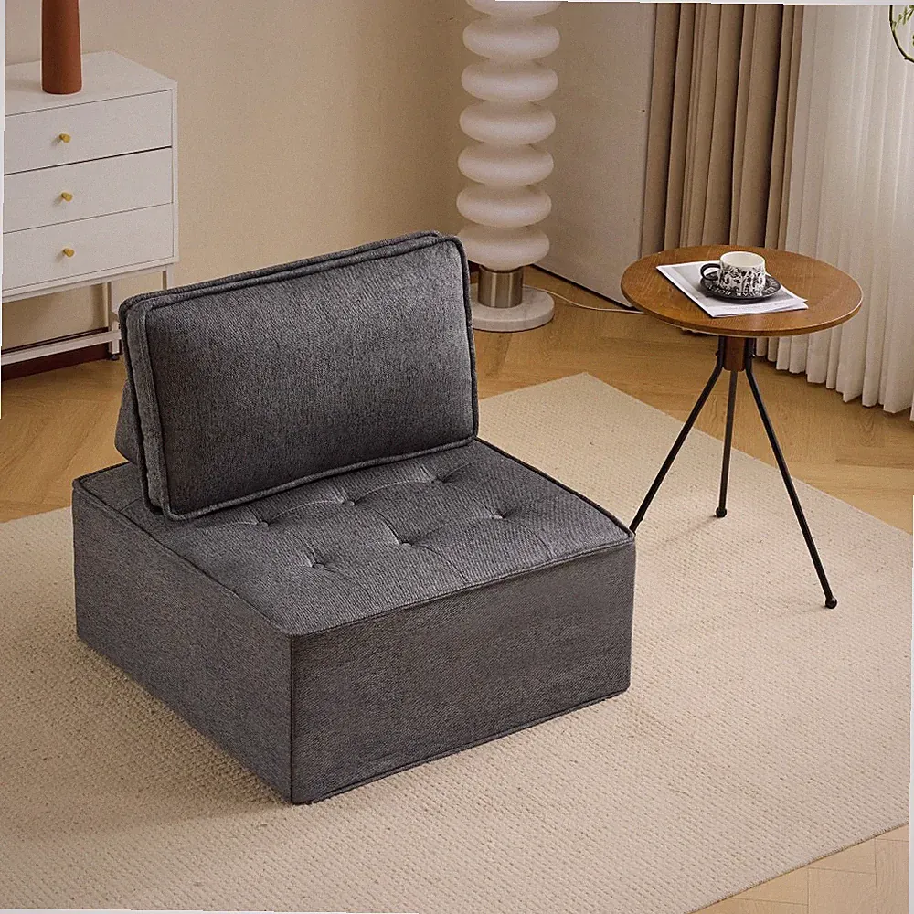 Dark Gray Linen Wooden Frame Modular Sofa Freely Spliced for Small Apartment