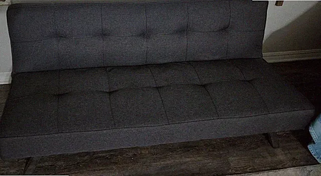 Dark Gray Modern Tufted Convertible Futon Sofa Bed, Fabric Wood Metal, Used