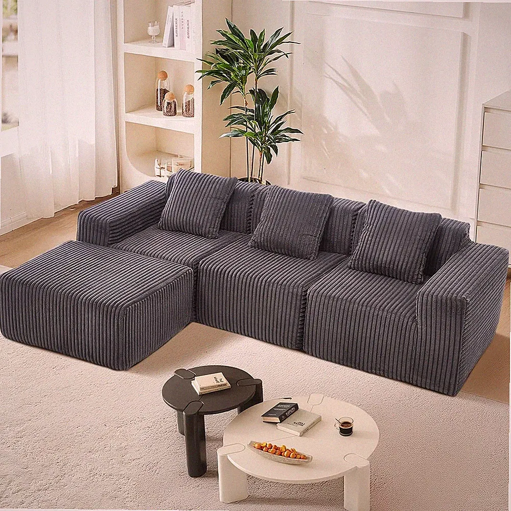 Dark Gray Modular L-Shaped Sofa with Chaise & Memory Foam, 101