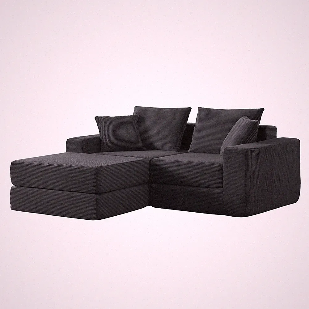 Dark Gray Modular Sectional Sofa Sleeper w/ Non-Slip Base & Deep Seat