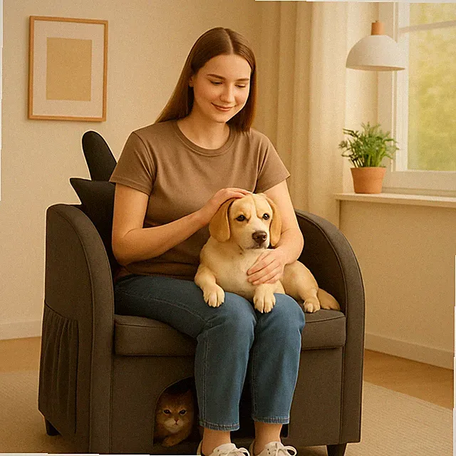 Dark Gray Pet Armchair Scratch-Resistant Hideaway Dual-Use Sofa Side Pocket