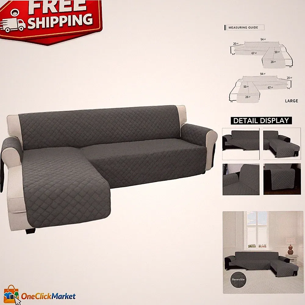 Dark Gray Reversible Sectional Couch Cover for Pets – Stain Resistant & Washable