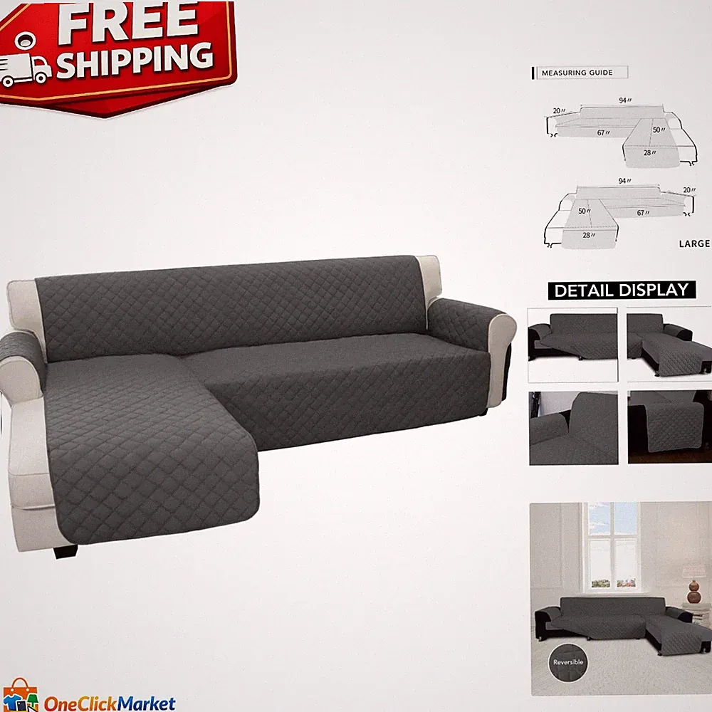 Dark Gray Reversible Sectional Couch Cover for Pets – Stain Resistant & Washable