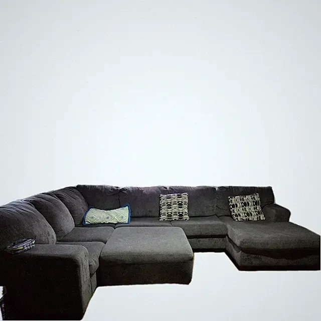 Dark Gray Sectional Sofa, 5-Seater, Contemporary Arm, High Back, With Cushions