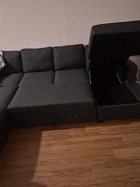 Dark Gray Sectional Sofa 5-Seater High Back Contemporary Arm Storage Wood Frame