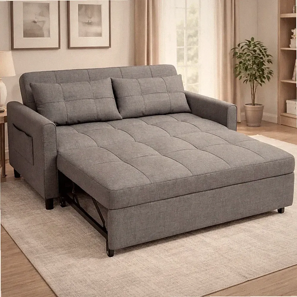 Dark Gray Sleeper 3 in 1 Convertible Loveseat Sofa Bed Grey Adjustable Couch New