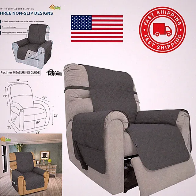 Dark Gray Sofa Slipcover Waterproof Non Slip Fabric Protector for Recliner Chair