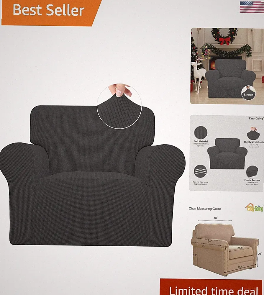 Dark Gray Stretch Chair Slipcover - Durable Furniture Protector for Kids & Pets