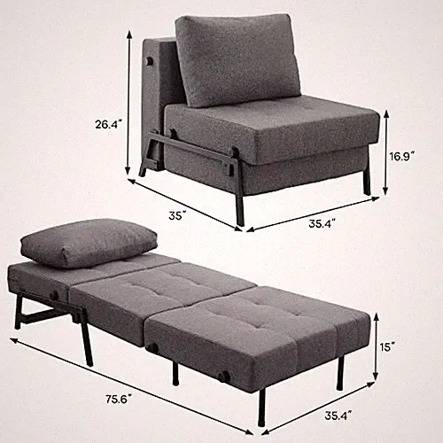 DARK GRAY - VONANDA SOFA COUCH, SINGLE SOFA CHAIR MULTI-FUNCTION GUEST BED