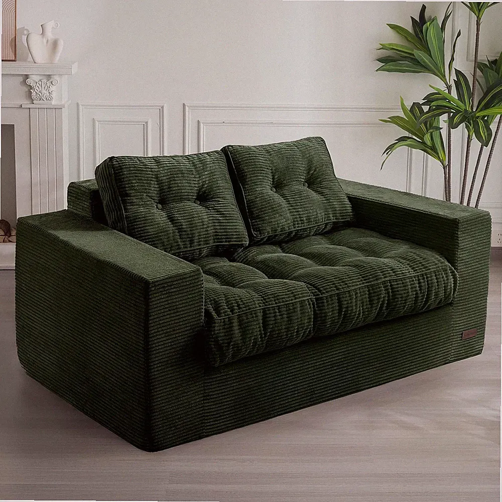 Dark Green Loveseat Sofa Couch, No Assembly, Tufted Cushion Design