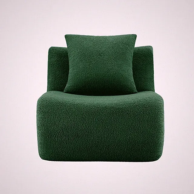 Dark Green Teddy Fleece Armless Single Modular Sofa with Throw Pillow
