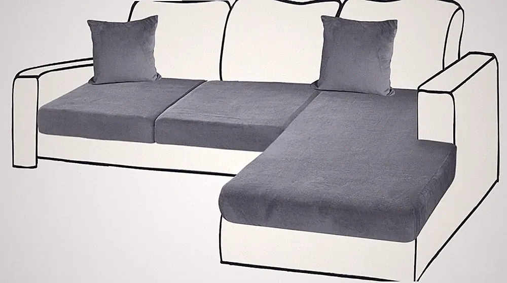 Dark Grey 2 Seater + Chaise Sectional Couch Covers Velvet Seat Cushion Protector