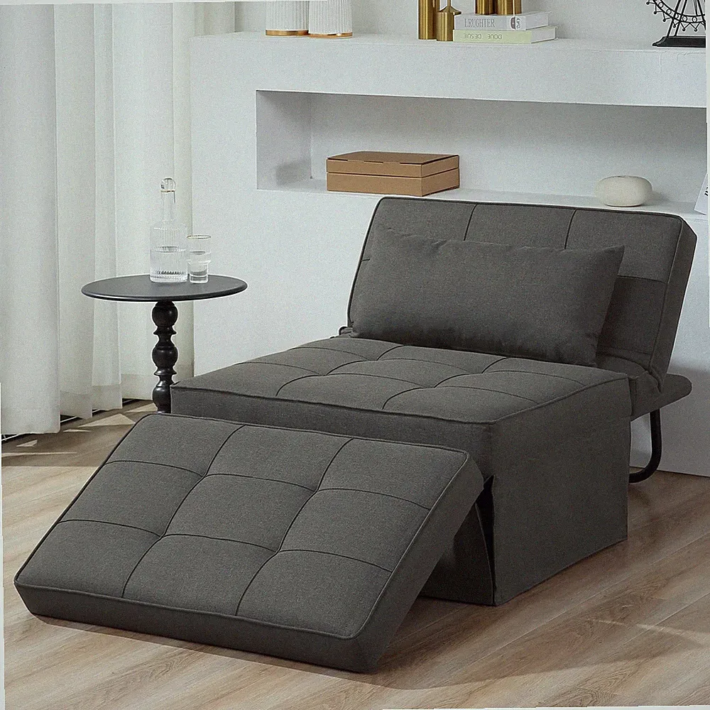 Dark Grey 4-in-1 Convertible Sofa Bed With Adjustable Backrest And Ottoman