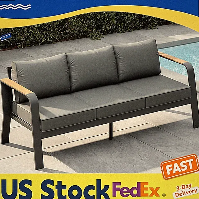Dark Grey 77.9 Inch 3-Seat Aluminum Outdoor Patio Sofa with Thick Cushions Set