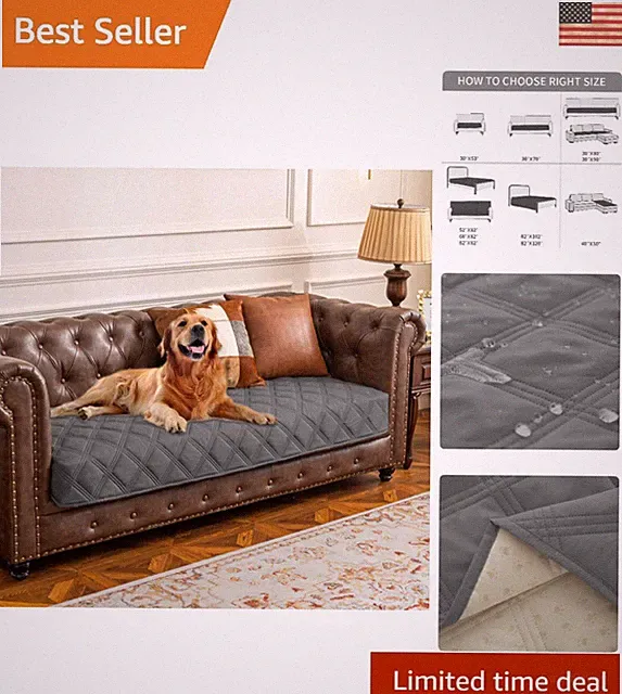 Dark Grey Anti-Slip Pet Blanket with Waterproof Protection for Sofa & Bed 30x70