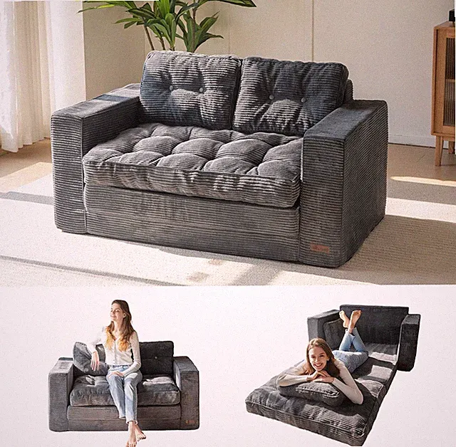 Dark Grey Convertible Sofa Bed & Loveseat Sleeper with Pillows for Any Room
